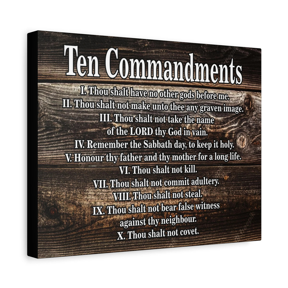 Scripture Canvas Ten Commandments Wood Brown Christian Wall Art Print Ready to